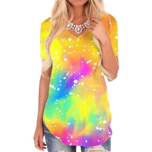 Giyu Brand Tie Dye T-shirt women Colorful T-shirts 3d Gradient Funny T shirts Harajuku V-neck Tshirt Womens Clothing Hip hop