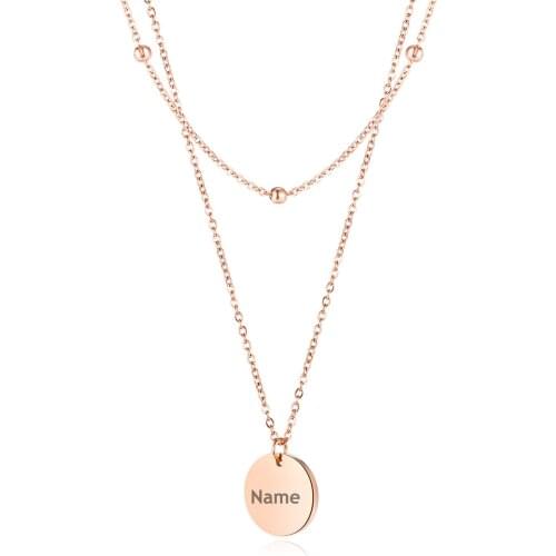 Customized Initials Name DIY Necklace Coin Pendant Double-Layer Stainless Steel Necklaces for Woman Anniversary Jewelry