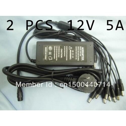 2 PCS AU Plug 12V 5A AC/DC Adapter Power Supply 8 Port Splitter Pigtail for CCTV