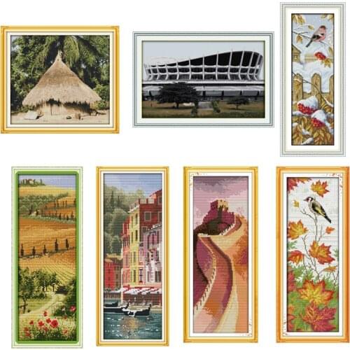 Joy Sunday Landscape Cross Stitch Kit 11CT 14CT DMC Cross Stitch DIY Handmade Cross Stitch Set Printed Embroidery Needlework Set