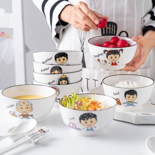 Ceramic Cartoon Parent-child Bowl Household Soup Rice Bowl Family Tableware Set Porcelain Bowl Single Childrens Exclusive Bowl
