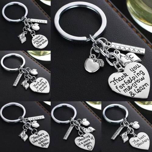 Book ABC Charms Apple Pendant Engraved Heart Keyring Keychain Key Ring Teacher Keychain Christmas Xmas Leaving Gifts School