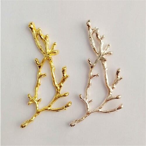 SEA MEW 30 PCS 2.4*6.2cm Fashion Metal Alloy Gold KC Gold Branch Connectors Charm For Jewelry Making