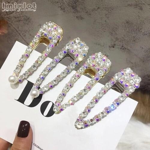 Korea Shiny Crystal Rhinestones Hairpins Geometric Triangle Imitiation Pearl Hair Clips Hairgrip Hair Accessories