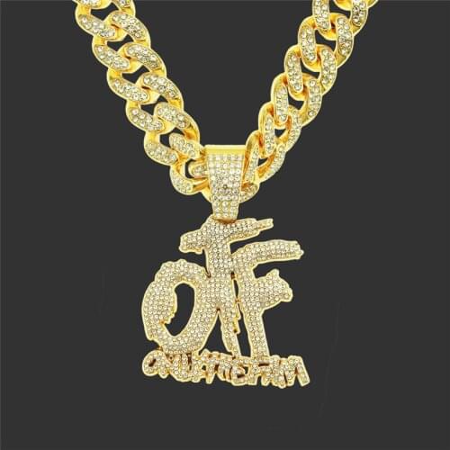 Hip Hop Cubic Zircon Only The Family OTF Pendant & 13mm 20" Iced Out Lock Miami Cuban Chain Necklace Dropshipping