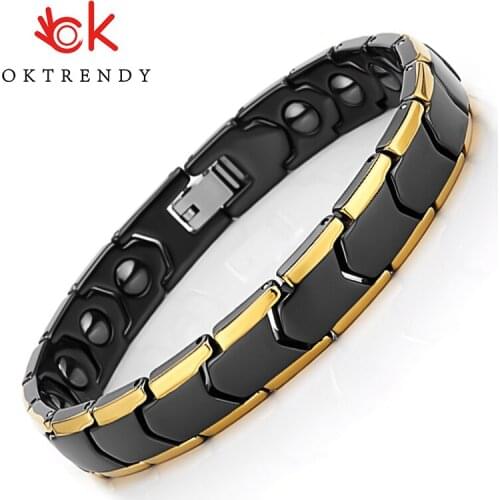OKtrendy Wrist Band Magnetic Bracelet Men Stainless Steel Black Ceramice Bracelet Femme Unisex Germanium Bracelet for Men