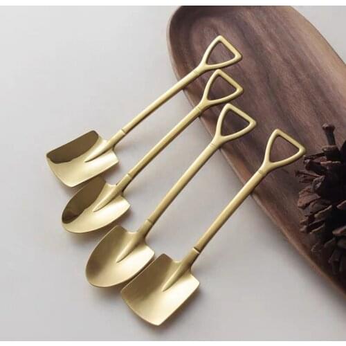 Creative Metal Ice Cream Coffee Spoon Shovel Shape Shell Tea Spoon 3 Colors Afternoon Tea Dessert Long Handle Spoon Kitchen Tool