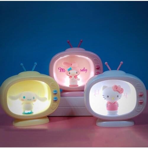 Kawaii Sanrio Accessories Kitty My Melody Cinnamoroll Cute Mini TV Model Bedroom Desktop Night Light Small Gifts For Girls Toys