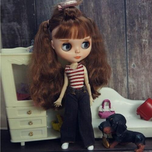 Fashion Doll Clothes Set For Blythe Doll Outfits Striped Vest Tank Shirt Top & Denim Pants For Blythe Dolls Accessories Toys 1/6