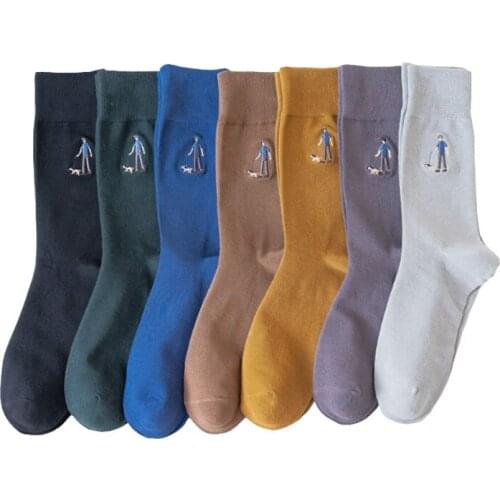 2 Pair Cartoon Embroidery Men Streetwear Socks Cotton Cute Fashion Cycling Winter Socks Long Casual Harajuku Socken Herren