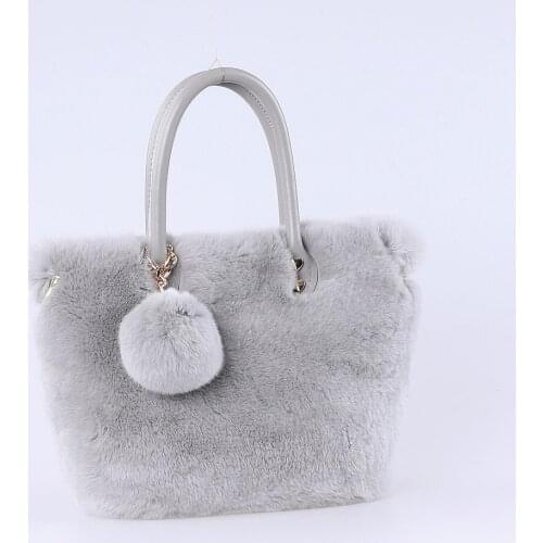 2021 Brand New Women Winter Genuine Rex Raabit Fur Shoulder Bag Large Tote Clutch Purse Handbag