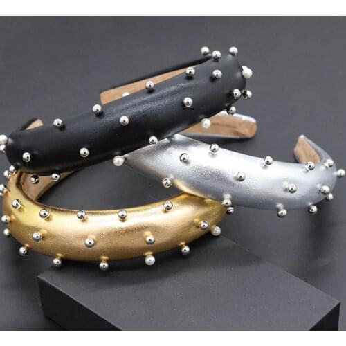 New leather rivet headband European and American Baroque fashion simple rivet headband travel wild casual headband 780