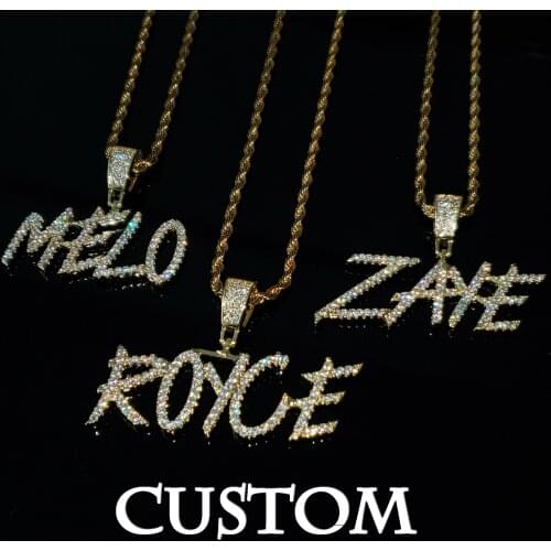 Bling Icy Cubic Zirconia Customized Lettes Nameplate Pendant Custom Brush Letter Pendant Necklace Personalised Monogram Necklace