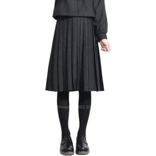 Elastic Waist Japanese Student Girls School Uniform Solid Color JK Suit Pleated Skirt Short/Middle/Long High School Dress