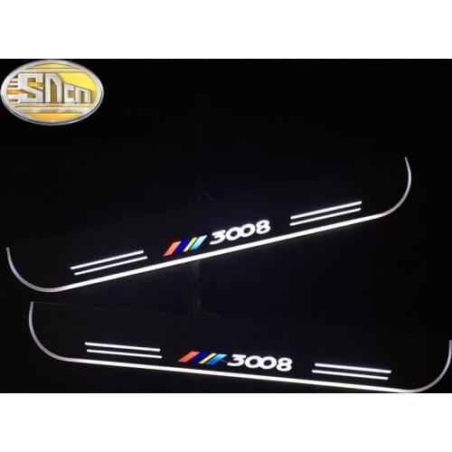SNCN 4PCS Car LED Door Sill For Peugeot 3008 2013 - 2018 2019 Ultra-thin Acrylic Dynamic LED Welcome Light Scuff Plate Pedal