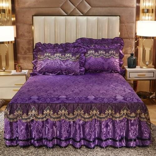2020 Fannel Quilting queen king size Bed Skirt with rubber Bedspread Bed Sheet Bed Cover Pillowcase Bedding Set