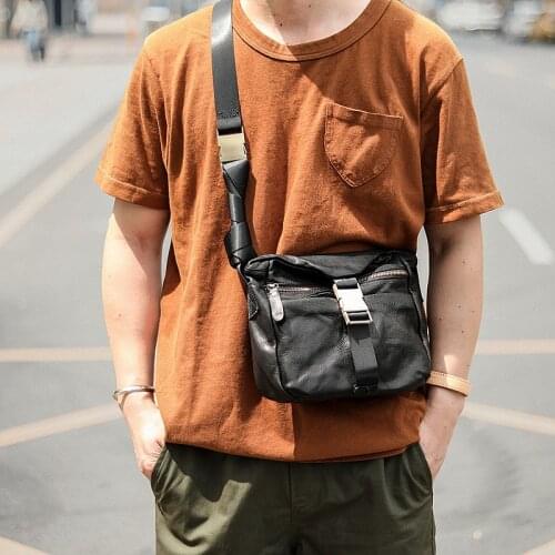 Retro fashion highqualityy natural genuine leather mens small shoulder bag summer daily outdoor sports brown messenger bag