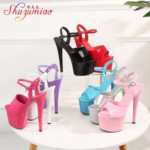 Walking Show Artifact Model high-heeled Shoes Sandals Thin-heeled 17cm Sexy Black Platform Hate Sky high-heeled Shoes Summer