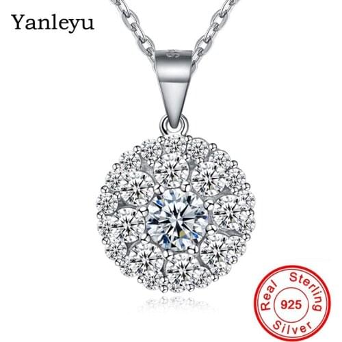 Yanleyu 100% Real 925 Sterling Silver Whirl Pendant Necklace for Women Shiny Zircon Bridal Wedding Jewelry Christmas Gift PN031