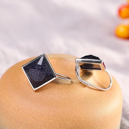 S925 sterling silver jewelry handmade womens faceted blue sandstone ear clip