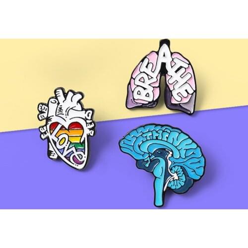 Human body Organ Brain Sternum Lung Heart enamel pins brooch for women Punk Lapel pin badges organ Anatomy jewelry gift Bijoux