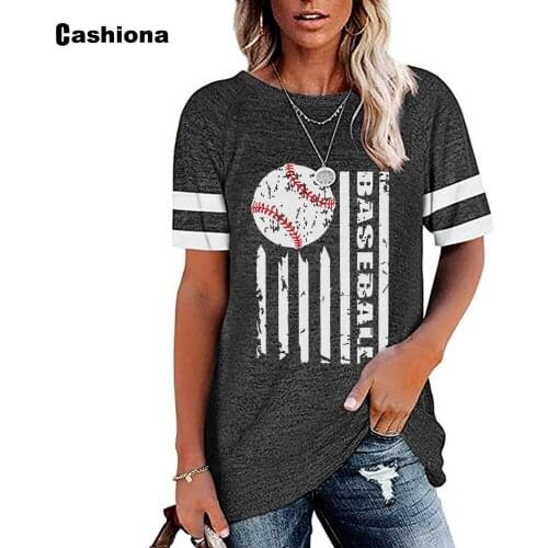 Women Fashion Baseball Print T-shirt Ladies Elegant Leisure Casual Tops Clothing Latest 2021 Summer Tees Shirt Femme Pullovers