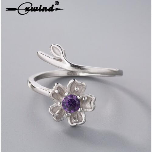New Tree Branches Ring Cherry Blossom Crystal Flowers Adjustable Rings For Women Anel Finger Decoration Beautiful Jewelry
