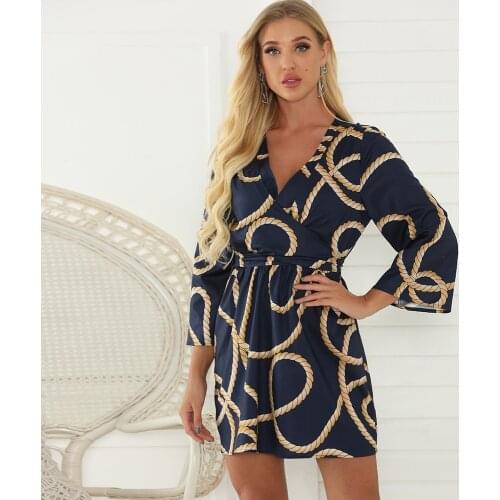 Summer Dress Women 2020 casual V-neck Loose Lace Printed Dress Beach Dress