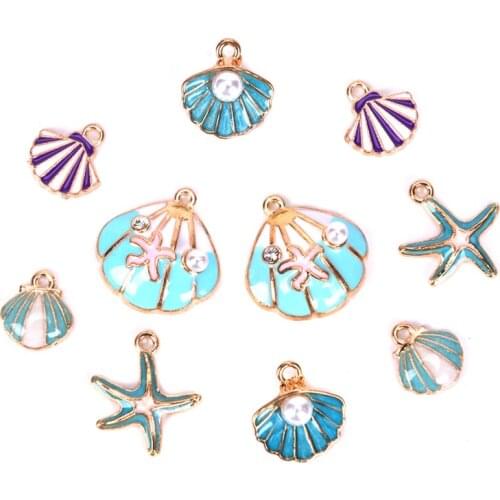 10pcs/set Colorful Shell Conch Starfish Enamel Charms Shell Charms For Bracelet Necklace Jewelry DIY Craft Accessory