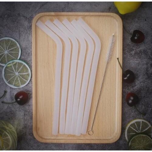100sets/lot 22cm 6pcs Reusable Translucence Drinking Straw Silicone Straws + 1 pcs Cleaner Brush Set for Party Supply