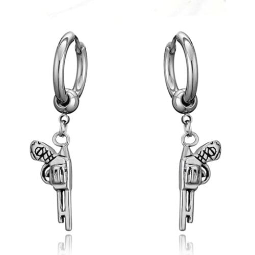 New Design Compass Gun Pendant Earrings For Women Girls Fashion Punk Stainless steel Stud Ear Jewelry Party Gifts 2 pieces