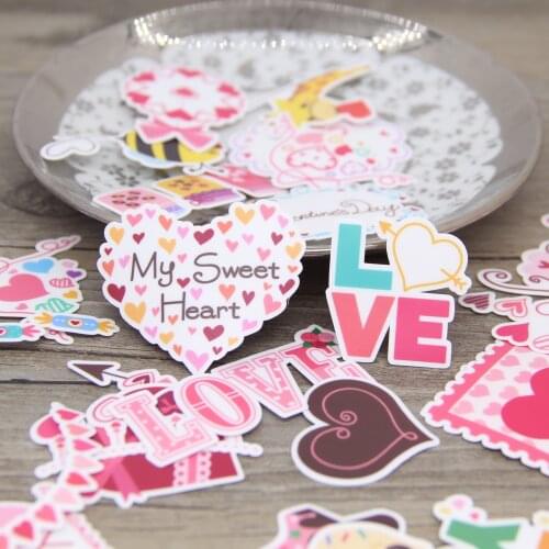 37pcs Waterproof Washi Paper Heart Love Valentines Day DIY Decorative Scrapbooking Laptop Water Bottle Sticker Pack for Girls