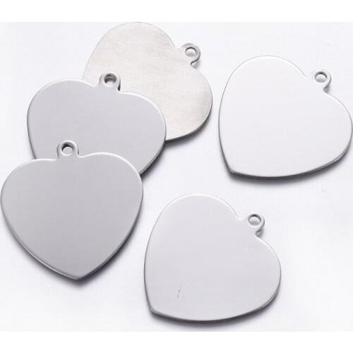 5pcs Stainless Steel Charms Heart Shape Stamping Blank Tag Pendant Jewelry Making Findings 41x40x1mm, Hole: 3mm