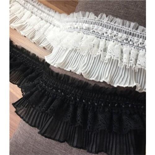 6 m / batch black white lace pleated stretch skirt curtain trampoline skirt doll clothes clothing lace fabric lace accessories
