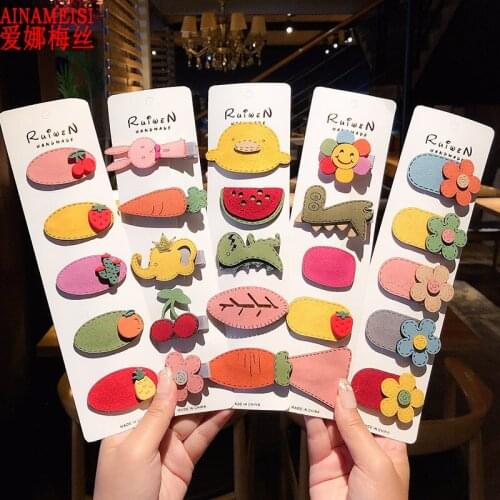 AINAMEISI Cute cartoon animal fruit 1 set of colorfur sweet hairpin kids hairpin hairpin turban kids fashion hair accessories