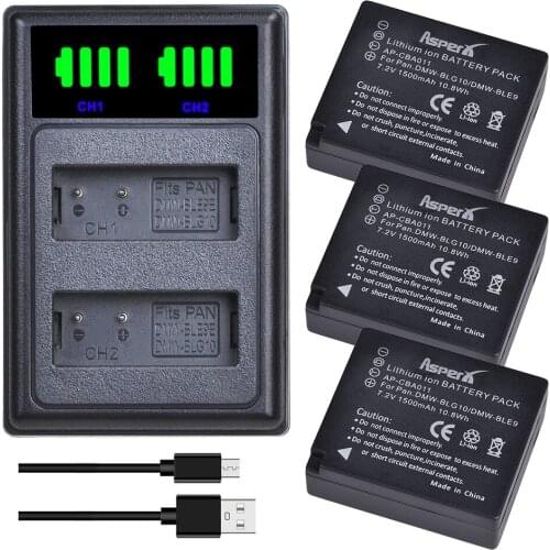 3Pc DMW-BLG10 BLG10 DMW-BLE9 Batteries + LED Dual USB Charger with Type C for Panasonic BPDC15 LUMIX GF5 GF6 GX7 LX100 GX80 GX85