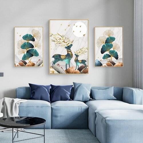 DIY Diamond Painting Nordic Abstract Landscape Golden Elk Leaf Posters Wall Art Diamond Embroidery Cross Stitch Kits Home Decor