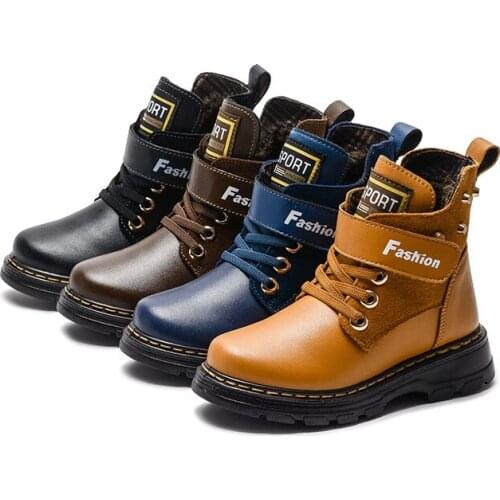 Chirldren Snow Boots With Plush Boys Winter Shoes Fashion Genuine Leather Boots For Kids Size 26-41