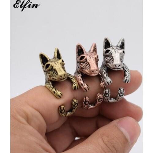 Elfin Wholesale Vintage Adjustable Bull Terrier Ring Men Fashionable Cute Jewellery Rings For Women Anillos Mujer Warcraft