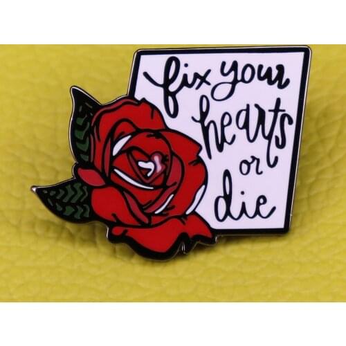 Fix your hearts or die pin red rose brooch transgender equality badge Twin Peaks charity pins trans rights jewelry LGBT gift