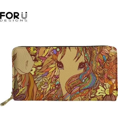 FORUDESIGNS Cute Cartoon Girl Prints Women Wallet 2021 Stylish Female Clutch Bag Long Leather Money Bags Outdoor Purse for Girls