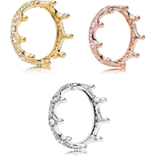 Sparking Enchanted Crown Ring Clear CZ Spring Rings For Jewelry Making 925 Original Silver Jewelry Make Up Woman Gift Ring