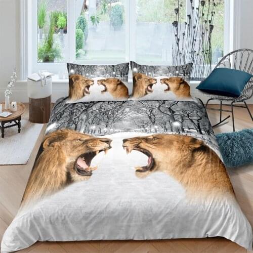 Lion Tiger Leopard Penguin Polar Bear Bedding Set & Pillowcase2/ 3 PCS Suit ( No Sheet) Custom Duvet Cover Animal Bed Linen Twin