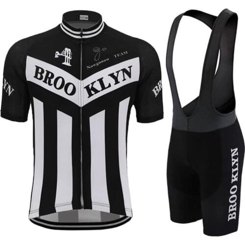 BROOKLYN Cycle Team Cycling Jersey Set Men Summer Road Bicycle Clothes Short Sleeve Black Quick-dry Bike Clothing