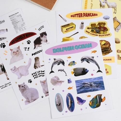 Creative Kawaii COW Butter Cheese Cat Dolphin Theme Stickers Scrapbook MobilePhone Stationery Children DIY Hand Stickers