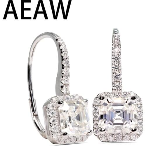 Lab Diamond Moissanite Drop Earring 7.5mm 2carat Each Total 4ctw in 18K White Gold For Women