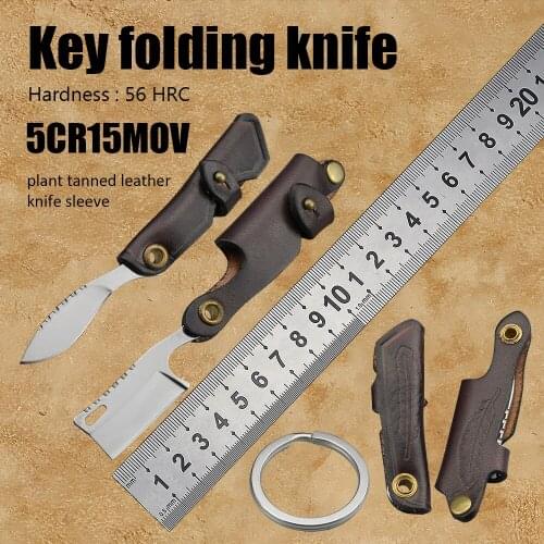 Mini key chain knives 5CR15 leather handle pocket folding knife hunt survival military knifes utility self defense EDC tools