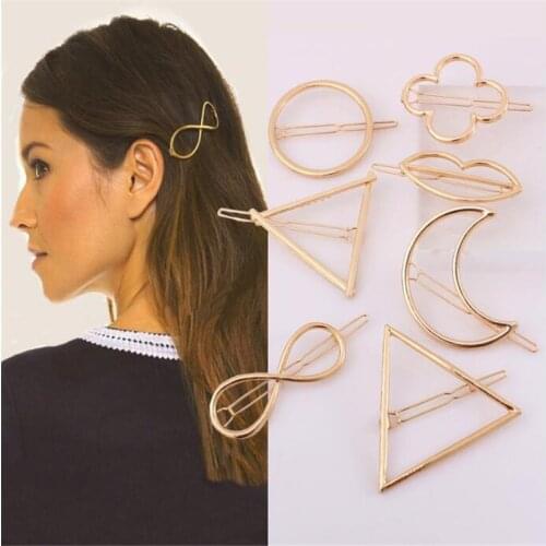 Fashion Woman Hair Accessories Triangle Hair Clip Pin Metal Geometric Alloy Hairband Moon Circle Hairgrip Barrette Girls Holder