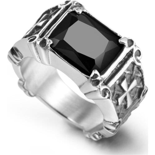 SHQIYAY 316L Stainless Steel Cross Engagement Rings For Men Red Black Cubic Zirconia Wedding Party Jewelry Vintage 361