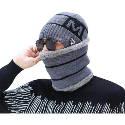 Men Winter Hat Scarf Set Knitted Letter Wool Winter Set 2018 Winter Caps Beanies Mens Scarves Neck Warmer Ski Caps Scarves